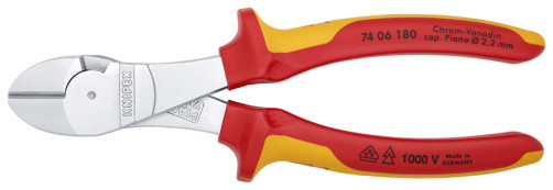 Бокорезы особ. мощн. VDE, рез: провол. ср. Ø 3.8 мм, твёрд. Ø 2.7 мм, роял. струна Ø 2.2 мм, L-180 мм, хром, 2-к ручки