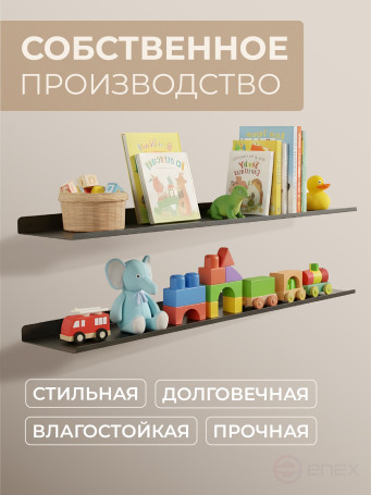 Полка настенная прямая черная, металлическая 60х15 см, 1 шт.