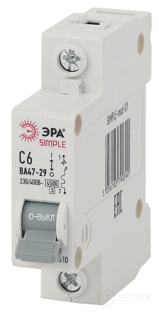 Автоматический выключатель ЭРА SIMPLE SIMPLE-mod-01 ВА 47-29 1P 6А кривая С 4,5кА