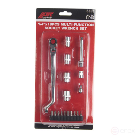 Set of socket heads and bits 1/4" 7-12mm SL, PH, TORX 18 pieces in a JTC case