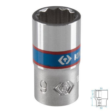 Головка торцевая стандартная двенадцатигранная 1/4", 9 мм KING TONY 233009M