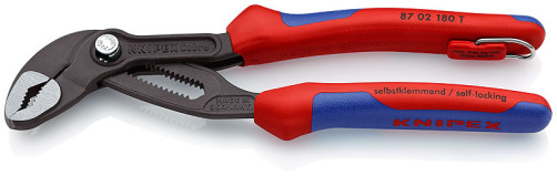 KNIPEX COBRA® клещи переставные с фиксатором, 42 мм (1 1/2"), под ключ 36 мм, L-180 мм, серые, 2-к ручки, страх. крепл.