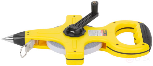 Geodetic tape measure, steel tape, yellow open plastic case, rubberized handle 50 m