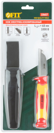 Нож изолированный 1000 В, нерж.сталь, 190 мм, лезвие 68 мм, прорезин.ручка