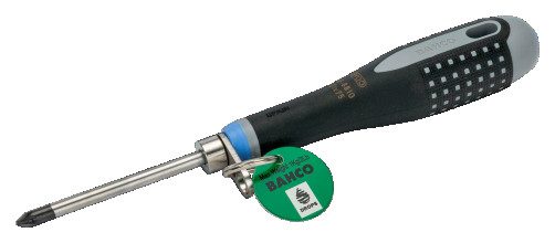 Screwdriver with ERGO handle for Pozidriv PZ 2x100 mm screws, with safety ring