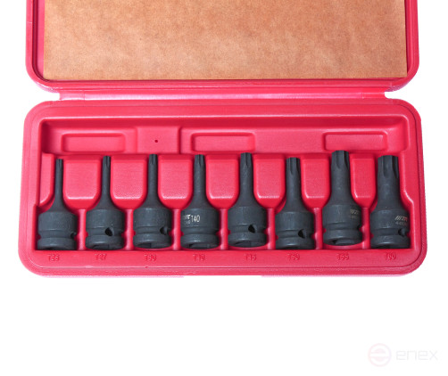 Набор головок торцевых 1/2" TORX (Т25-Т60) ударных L=60мм 8 предметов в кейсе JTC