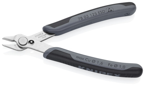 Electronic Super Knips® бокорезы прециз. ESD, без фаски, рез: мягк. проволока Ø0.2-1.6мм, проволока ср. твёрдости Ø1мм, L-125 мм, INOX