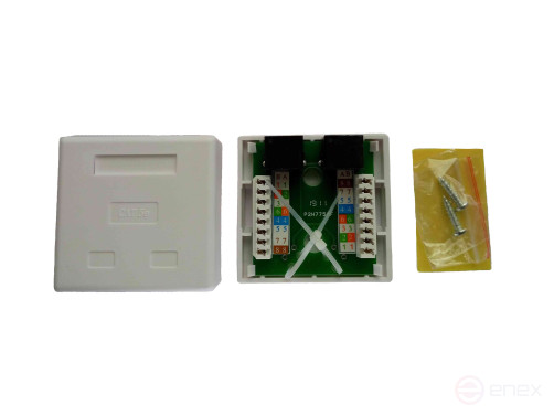 Настенная розетка Ripo, 2 порта, Cat.5e (Класс D), 100МГц, RJ45/8P8C, 110, T568A/B, неэкранированная