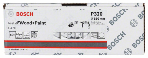 Шлифлист на бумажной основе C470, в упаковке 50 шт. 150 mm, 320