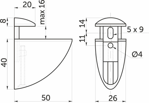 Shelf holder PELIKAN small mat. chrome AKS