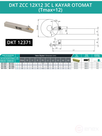 DKT ZCC 12X12 3C L KAYAR OTOMAT (Tmax=12) резец отрезной для автоматов продольного точения 12x12 мм левый / пластина ZT*D03***