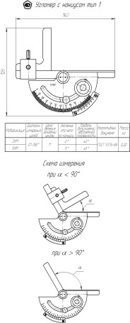 Protractor with vernier 5 UM, with verification
