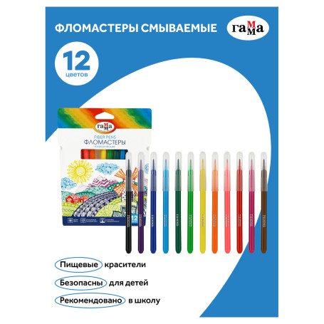 Markers Gamma "Classic", 12 colors, washable, cardboard. package, European weight