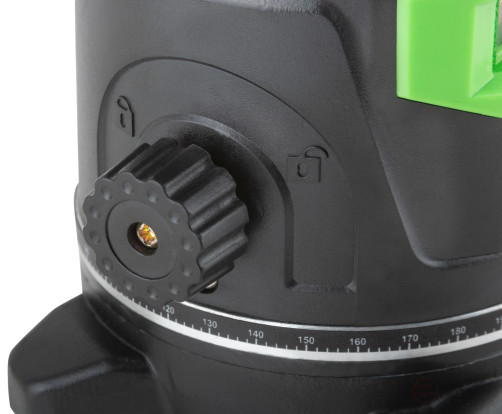 Уровень лазерный самоуспокаивающийся, зеленые лучи, крест, диапазон 10 м, Li-Ion аккум., 2 уровня яркости, без треноги, коробка