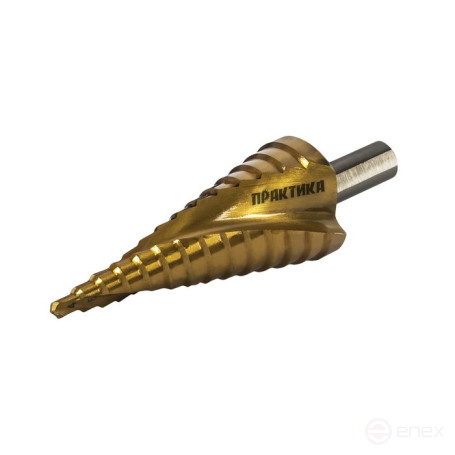 Сверло по металлу ступенчатое спиральное ПРАКТИКА 4-30мм, шаг 2мм, 3-х гран.хвост.10мм, ЭКСПЕРТ
