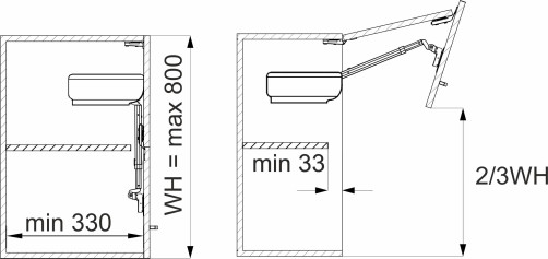 Lifting mechanism upper B with door closer and locking in any position for two doors AKS PLUS TITAN grey