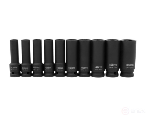 Набор ударных удлиненных головок 1/2" (10 - 24мм) 10 предметов, HORTZ