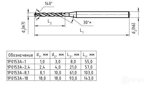 Carbide drill bit, without coolant supply, 1P0153A-2,4
