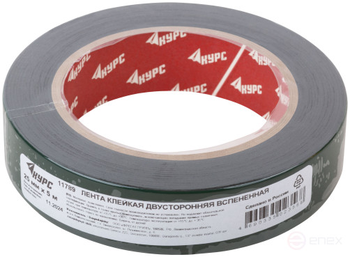 Лента монтажная клейкая на вспененной основе, черная 25 мм х 5 м