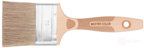The brush is fluted, thick. 18 mm, 70% PET/30% naturalbristles, stainless steel. crimp., beech handle, width 70 mm