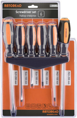 Screwdriver set (Avtodor) 6pr.(reinforced; with square rod) 39480