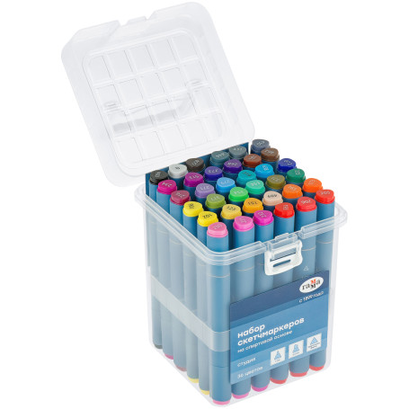 A set of double-sided markers for sketching Gamma "Studio" 36 colors, basic colors, triangular body, bullet-shaped/wedge-shaped. tips, plastic case