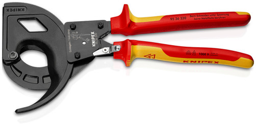 Cable cutter with VDE ratchet, three-way gear drive, cut: cable Ø 60 mm (600 mm2, MCM 1200), L-320 mm, dielectric, black, 2-k handles