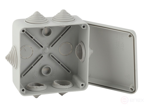 Распаячная коробка ЭРА KORv-100-100-50-6g открытой установки серая 100х100х50мм на винтах 6 гермовводов IP55