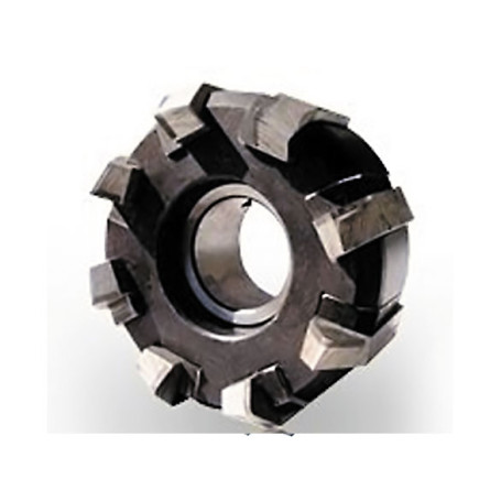End-mounted milling cutters with inserts.equipped with knives.TV.spl.plast. d250 z=14 left T15K6 45gr. GOST 24359-80