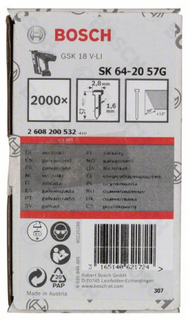 Countersunk head pin SK64 20G 57 mm, digitized.