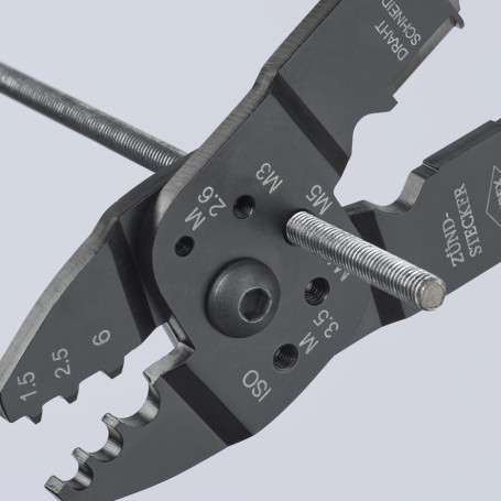 Press pliers for cutting and stripping cable, 3 sockets, crimping of cable lugs is not used. and cable connectors, L-230 mm