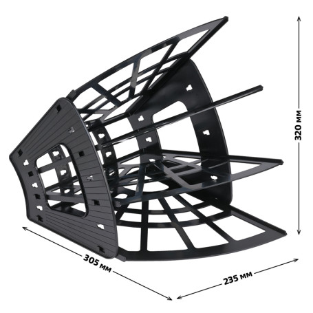 Лоток для бумаг веерный СТАММ "Эконом", 4-х секционный, черный