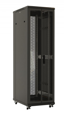 TTB-4261-DD-RAL9004 Floor cabinet 19-inch, 42U, 2055x600x1000mm (HxWxD), front and rear hinged perforated doors (75%), handle with lock, new type roof, color black (RAL 9004) (disassembled)