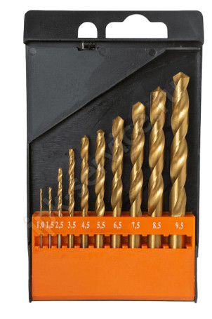 Набор сверл по металлу НС28 от 1 до 9,5 шаг 0,5-1, 10шт. Р6М5 TiN