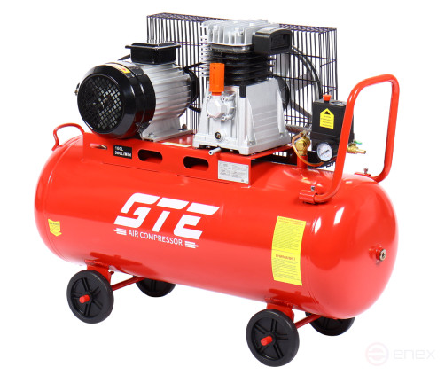 Компрессор пневматический 380В 3.0кВт 8атм. 300л/мин. ресивер-100л поршн. ремен. одноступенчатый GTE