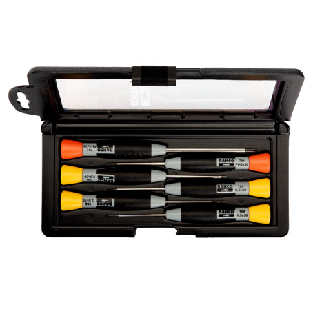 Set of precision slotted/Phillips screwdrivers, 6 pcs, plastic case