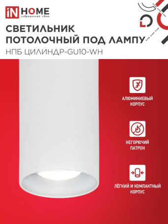 Светильник потолочный НПБ ЦИЛИНДР-GU10-WH под лампу GU10 55х100мм белый IN HOME