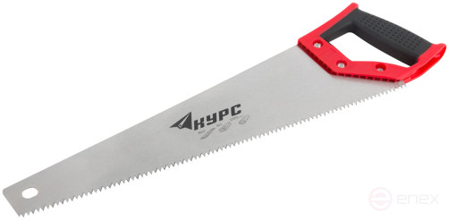 Wood hacksaw, large tempered tooth 5 TRI, 2D sharpening, plastic rubberized handle 450 mm