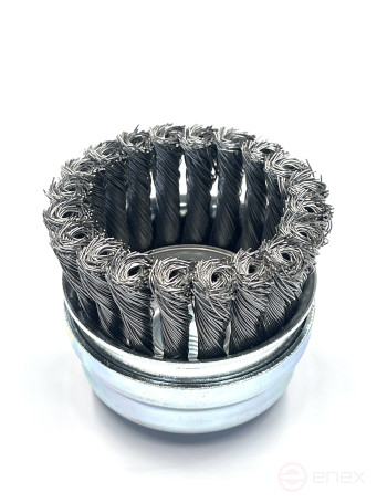 Cup harness brush with a limiting ring, D80 mm, 20 bundles, straight steel wire STH 0.50 mm, fit W5/8"