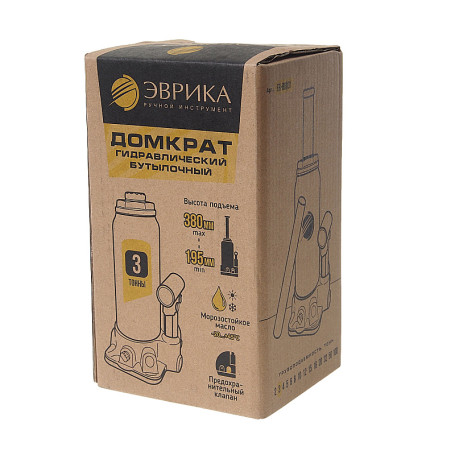 Hydraulic jack ER-80031 bottle with valve 3t, repair kit (lifting height 195-380mm) EUREKA /1/5