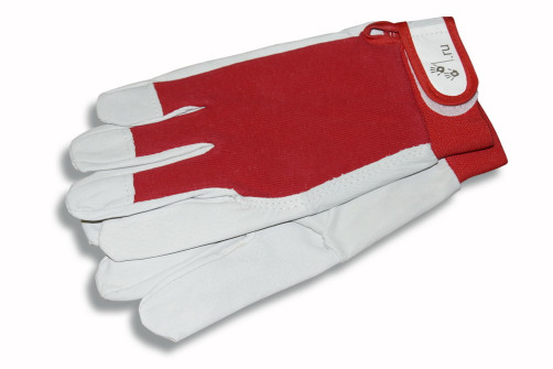 Garden leather gloves red fabric