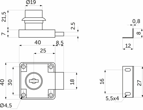 Mechanical swing door lock 138 AKS mini bar