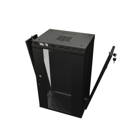 TDB-9U-GP-RAL9004 Wall cabinet 10", 9U, 499,5x390x300, set size 254 mm, with glass door, opening walls, possibility of installing a fan, color black (RAL 9004) (assembled)