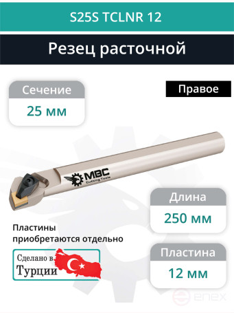 S25S TCLNR 12 внутренний токарный расточной резец правый, 25 мм / пластина CNMG 1204**