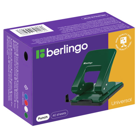 Berlingo "Universal" hole punch 40 l., metal, assorted, with ruler