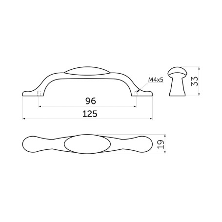Ручка меб. скоба мет. UP19 с керам. вставкой (крем) 96 старое золото/золотой узор AKS тип 2