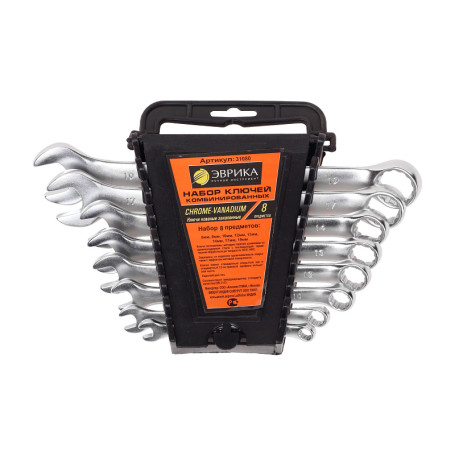 Набор ключей комбинированных (6,8,10,12,13,14,17,19 мм) CrV сатинированных холдер 8 предметов ЭВРИКА 1/20