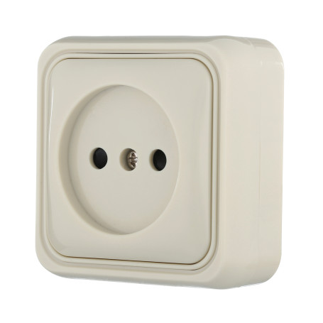 Socket of an open installation without grounding contacts with protective shutters (beige), Standard