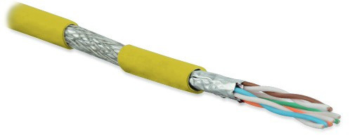 SFTP4-C6A-S23-IN-LSZH-YL-500 (500 m) Twisted pair cable, shielded (S/FTP), category 6a, 4 pairs (23 AWG), single-core (solid), each pair in foil, common shield - copper braid, for internal laying (up to +60°C), LSZH, yellow