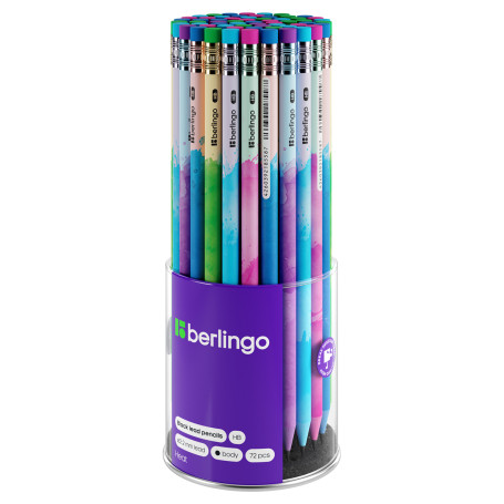 Pencil b/g Berlingo "Heat", round, with eraser, sharpened., plastic, assorted